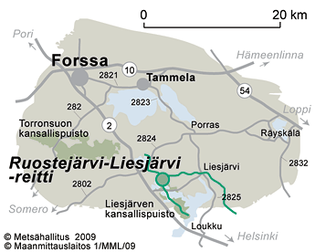 Ruostejärvi-Liesjärvi-reitin kulkuyhteydet 