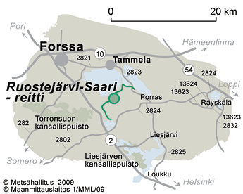 Ruostejärvi-Saari-reitin kulkuyhteydet 
