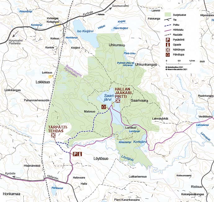 Saarijärven aarnialueen kulkuyhteydet ja kartat 