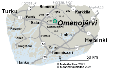 Omenojärven kulkuyhteydet ja kartat 