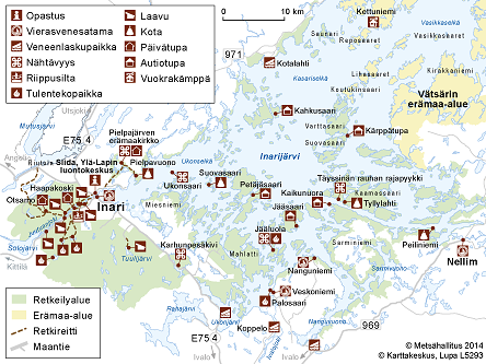 inarijärvi autiotuvat kartta Inarin Retkeilyalueen Kartat Ja Kulkuyhteydet Luontoon Fi inarijärvi autiotuvat kartta
